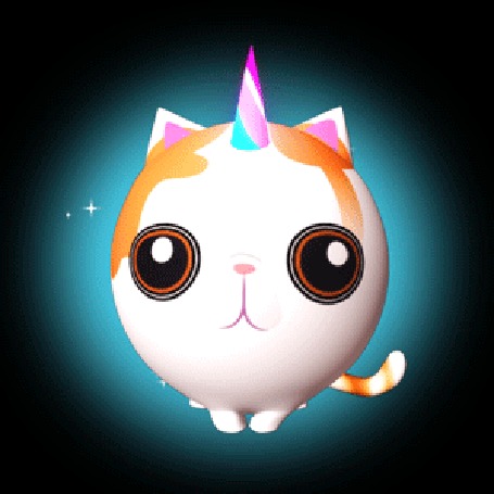 Анимация Милый котик с рогом на голове летит в космосе, by Meet Aiko
