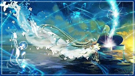 Анимация Vocaloid Hatsune Miku / Вокалоид Хатсунэ Мику играет на рояле