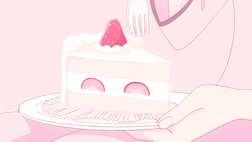 Анимация Девушка ест торт вилкой, гифка Девушка ест торт вилкой