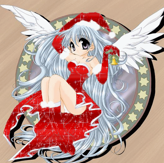 Анимация Девушка-ангел в костюме Санта-Клауса, гифка Девушка-ангел в костюме Санта-Клауса