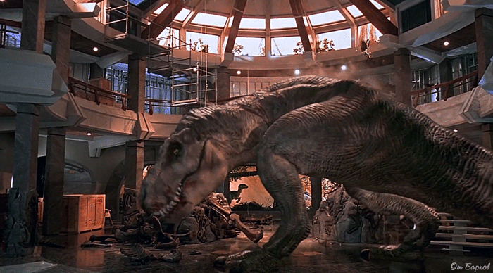Анимация Тираннозавр Ти-Рекс, кадр из фильма Парк Юрского Периода / Jurassic park, гифка Тираннозавр Ти-Рекс, кадр из фильма Парк Юрского Периода / Jurassic park