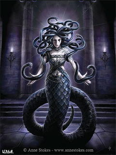 Анимация Медуза Горгона в своем жилище, art by Anne Stokes, гифка Медуза Горгона в своем жилище, art by Anne Stokes