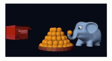Анимация Слоник дарит нам ладду с хоботом и появляется надпись Happy Diwali / индийский паздник, гифка Слоник дарит нам ладду с хоботом и появляется надпись Happy Diwali / индийский паздник