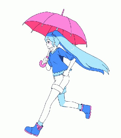 Анимация Vocaloid Hatsune Miku / Вокалоид Хатсуне Мику с зонтом в руке на белом фоне, by Grimay