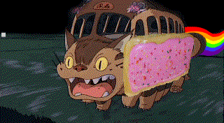 Анимация Гибрид Kittenbus / Котобуса из аниме Мой сосед Тоторо / My Neighbor Totoro и Nyan Cat / Нянкота, гифка Гибрид Kittenbus / Котобуса из аниме Мой сосед Тоторо / My Neighbor Totoro и Nyan Cat / Нянкота