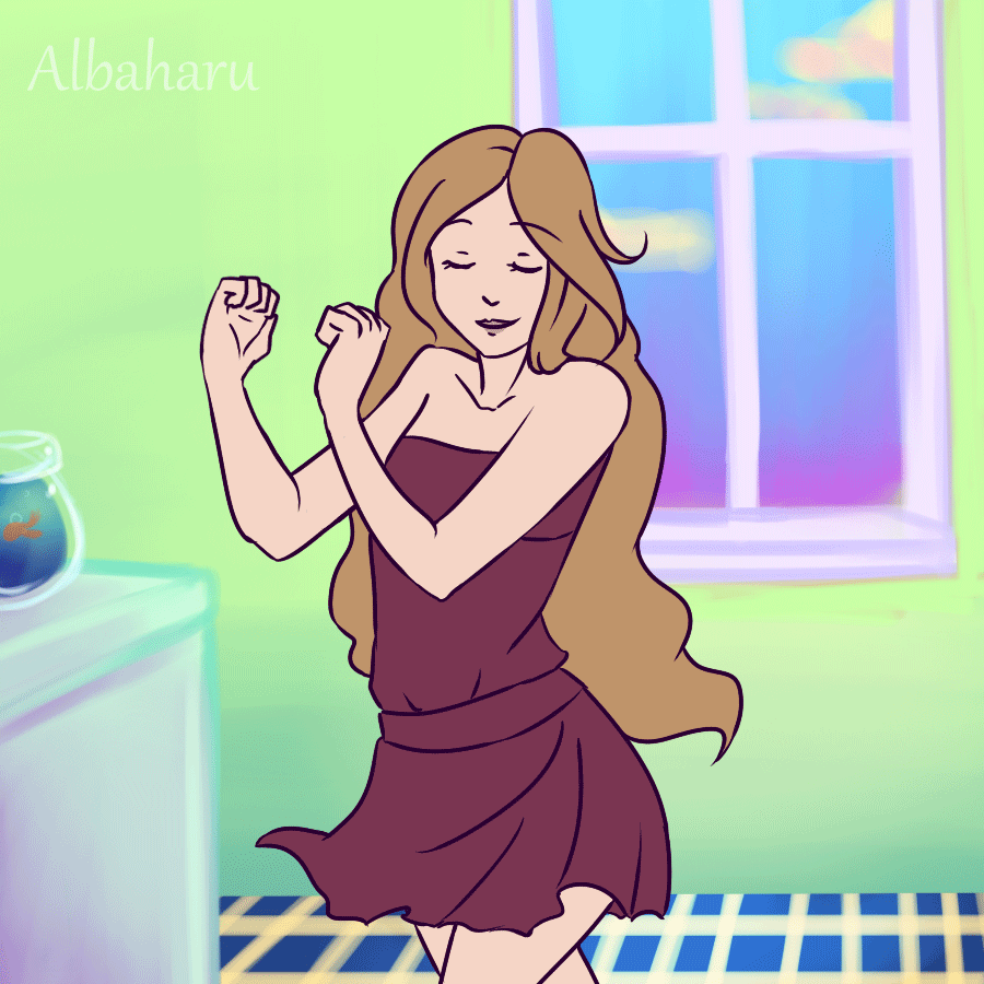 Анимация Девушка танцует в комнате, by Albaharu, гифка Девушка танцует в комнате, by Albaharu
