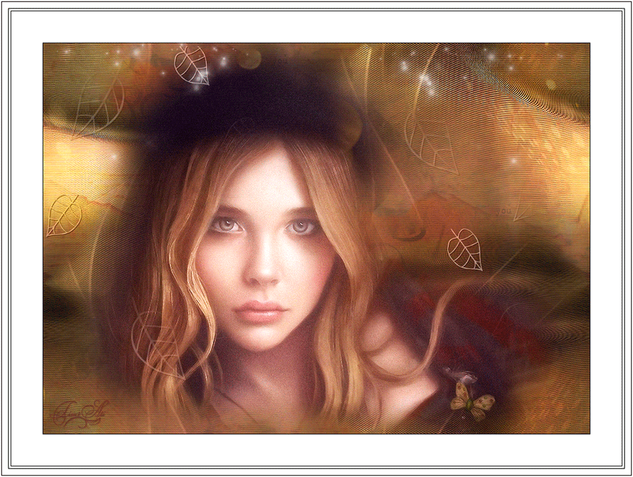 Анимация Хлоя Грейс Морец / Chloe Grace Moretz в берете среди осенних листьев и блесток в рамке, гифка Хлоя Грейс Морец / Chloe Grace Moretz в берете среди осенних листьев и блесток в рамке