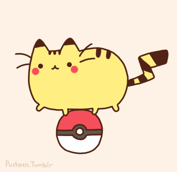Анимация Кот Пушин / Pusheen в образе Пикачу / Pikachu из серии игр, манги и аниме Покемон / Pokemon на крутящемся покеболе, гифка Кот Пушин / Pusheen в образе Пикачу / Pikachu из серии игр, манги и аниме Покемон / Pokemon на крутящемся покеболе