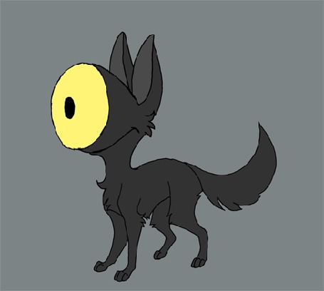 Анимация Исчезающий демонический черный пес-циклоп на сером фоне, by SwiftyXIII