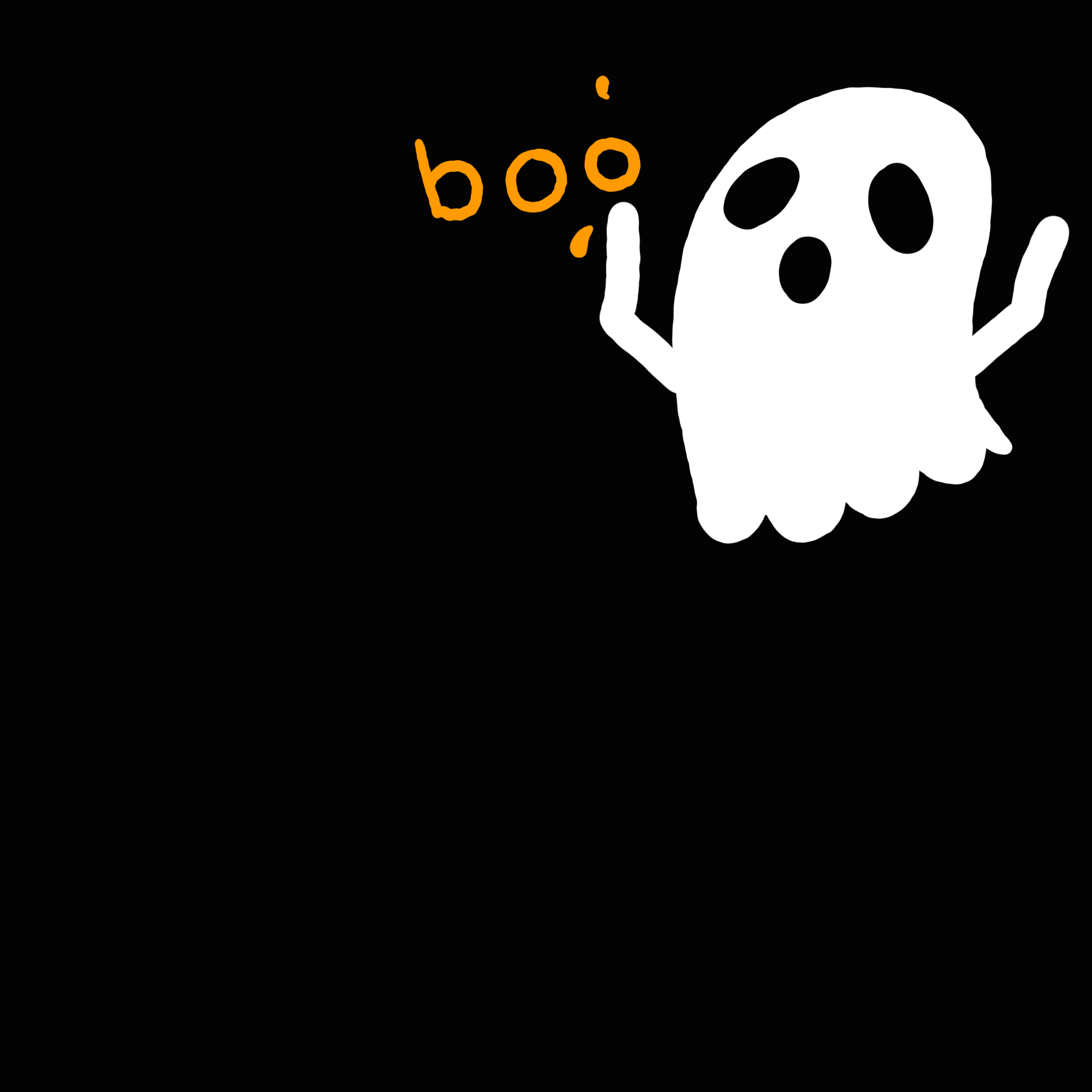Гиф анимация Белый призрак на черном фоне с оранжевым словом (boo / бу), by  Cannibal-Muffin