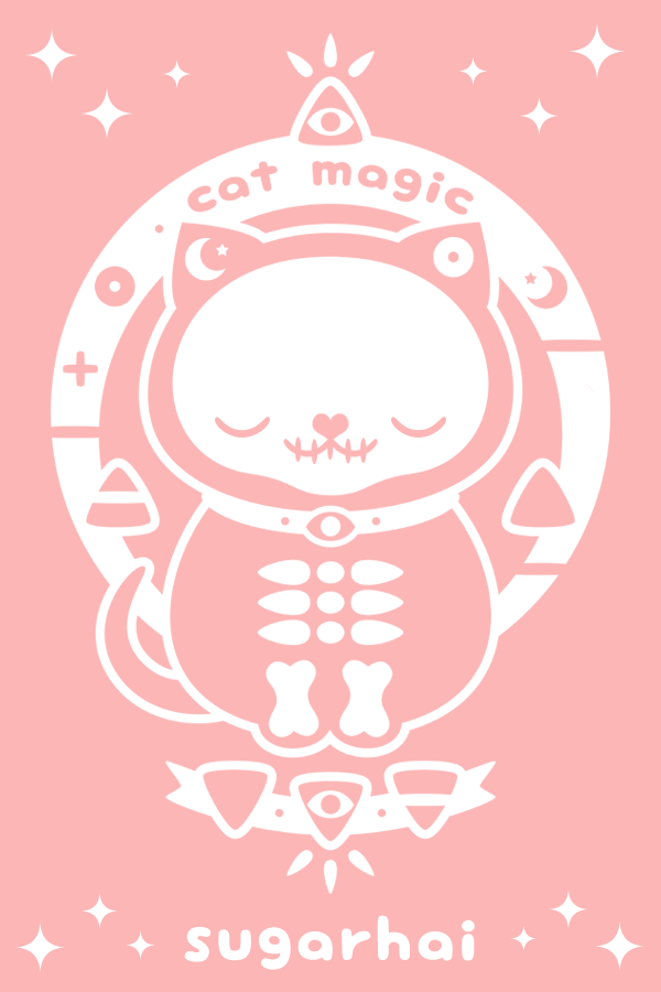 Анимация Кот-скелет на фоне магического круга (cat magic sugarhai), гифка Кот-скелет на фоне магического круга (cat magic sugarhai)