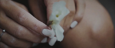 Анимация Девушка вертит в руках белый цветок