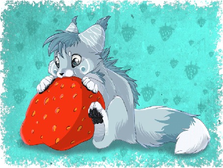 Анимация Фантастическое животное ест клубнику, by Miosita