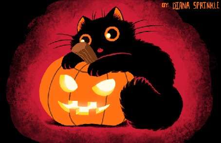 Анимация Черный котенок на тыкве, by amegoddess