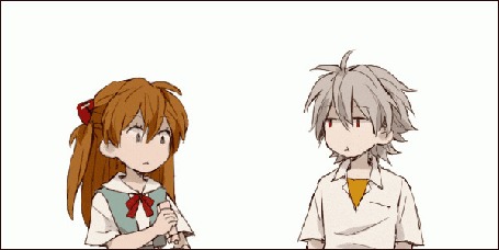 Анимация Аска Лэнгли Сорью / Asuka Langley Souryuu и Каору Нагиса / Kaworu Nagisa из аниме Евангелион нового поколения / Neon Genesis Evangelion