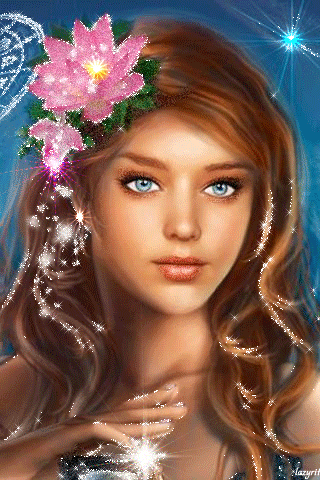 Анимация Голубоглазая красавица с цветком в волосах (Lazyrit), гифка Голубоглазая красавица с цветком в волосах (Lazyrit)