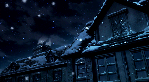 Анимация Медленно идущий снег в ночном городе, гифка Медленно идущий снег в ночном городе