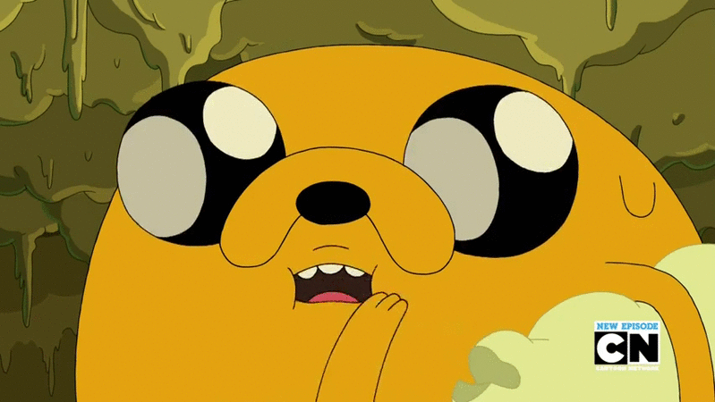 Анимация Пес Джейк из мультфильма Adventure Time / Время Приключений быстро поедает попкорн, гифка Пес Джейк из мультфильма Adventure Time / Время Приключений быстро поедает попкорн