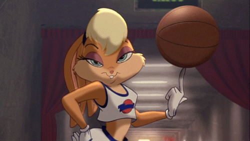 Анимация Лола Банни / Lola Bunny из мультфильма Looney Tunes / Луни Тюнз / Веселые мелодии покручивает на пальце мяч, гифка Лола Банни / Lola Bunny из мультфильма Looney Tunes / Луни Тюнз / Веселые мелодии покручивает на пальце мяч