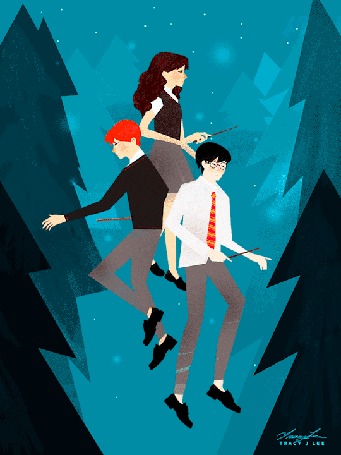 Анимация Олень пробегает среди Harry Potter / Гарри Поттера и его друзей, by tracyjleeart