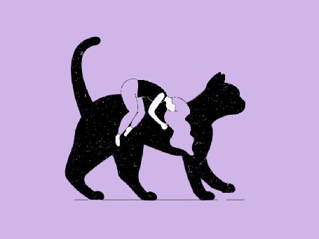 Анимация Спящая девушка на шагающей кошке