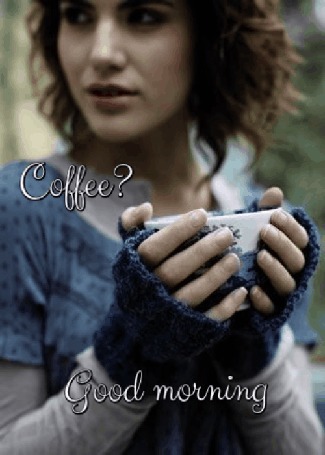 Анимация Девушка с чашкой кофе на фоне красной розы, (coffee? good morning / кофе? доброе утро! )