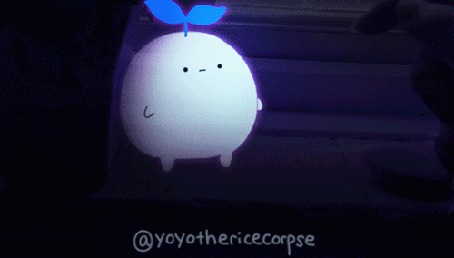 Анимация Рука трогает белое чудо с листочком, by yoyothericecorpse