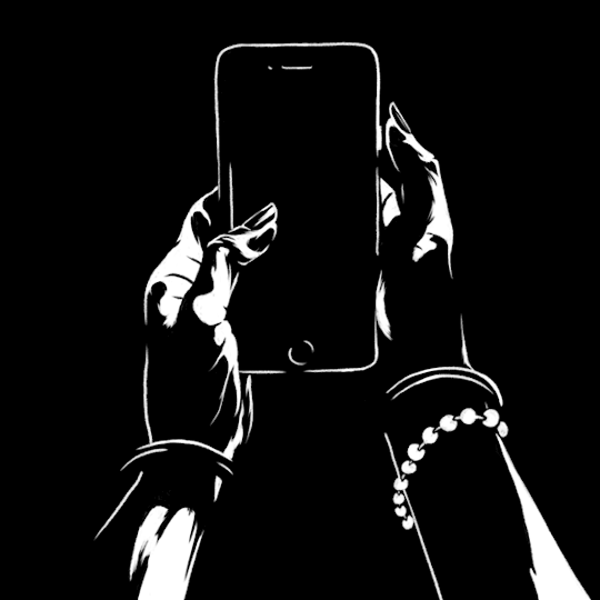 Анімація Миготливий телефон прикутий до рук дівчини наручниками, гіфка