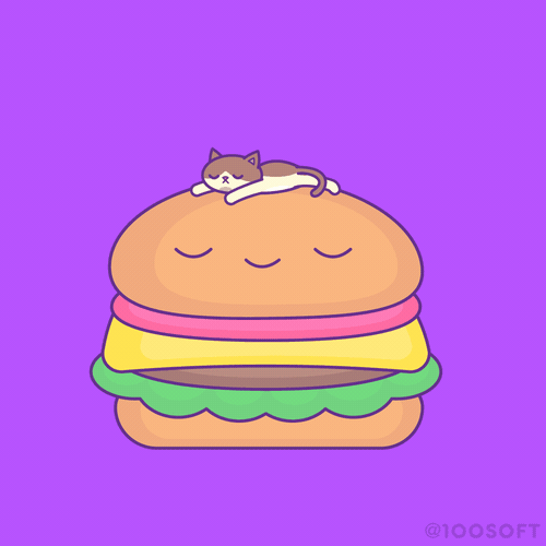 Анимация Кошка спит на спящем же гамбургере, by 100% Soft, гифка Кошка спит на спящем же гамбургере, by 100% Soft