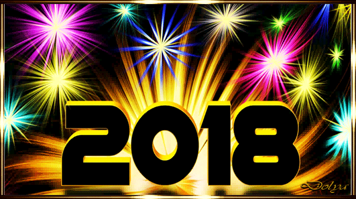 Анимация На фоне праздничного салюта и лучей цифры 2018 года (С Новым годом!), гифка На фоне праздничного салюта и лучей цифры 2018 года (С Новым годом!)