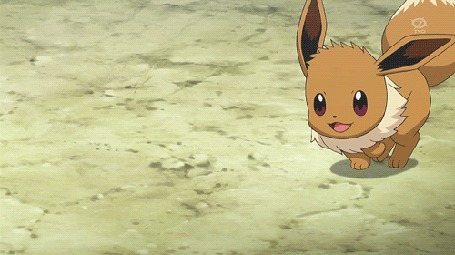 Анимация Иви / Eevee из аниме Покемон / Pokemon весело подпрыгивает