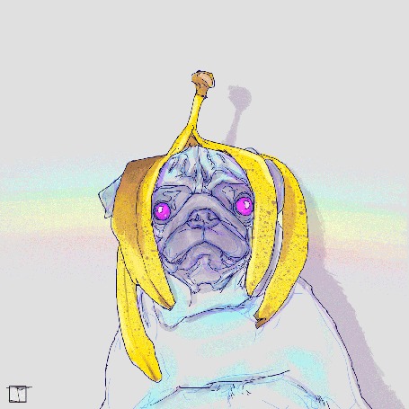 Анимация Мопс в кожуре от банана, by Phazed