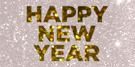 Анимация Надпись happy new year / Счастливого Нового года под сияющим снегом