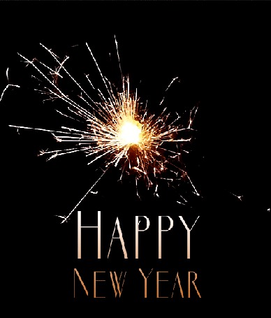 Анимация Надпись happy new year / Счастливого Нового года под горящим бенгальским огнем