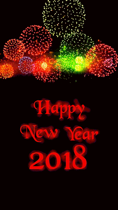 Анимация Надпись happy new year 2018 / Счастливого Нового года 2018 под разноцветным салютом на черном фоне, гифка Надпись happy new year 2018 / Счастливого Нового года 2018 под разноцветным салютом на черном фоне