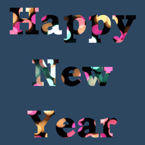 Анимация Надпись happy new year / Счастливого Нового года переливается на сером фоне, гифка Надпись happy new year / Счастливого Нового года переливается на сером фоне