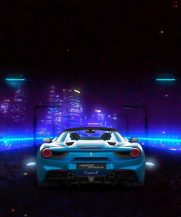 Анимация Поездка на Ferrari по ночному городу, гифка Поездка на Ferrari по ночному городу