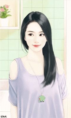 Анимация Девушка брюнетка в футболке синих оттенков и кулоном на шее стоит около ванной комнаты, гифка Девушка брюнетка в футболке синих оттенков и кулоном на шее стоит около ванной комнаты