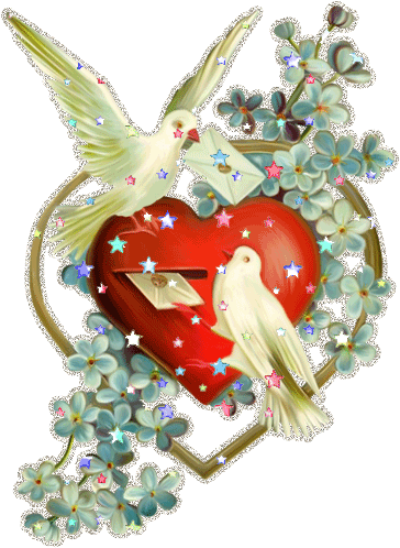 Анимация Почтовые голуби приносят любовные письма, гифка Почтовые голуби приносят любовные письма