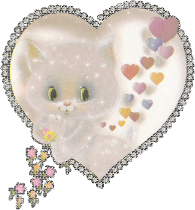 Анимация Милый белый котенок в сердечке дарит воздушный поцелуй, гифка Милый белый котенок в сердечке дарит воздушный поцелуй