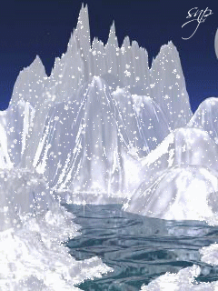 Анимация Ледяные скалы и вода блестят серебром ночью by SNP, гифка Ледяные скалы и вода блестят серебром ночью by SNP