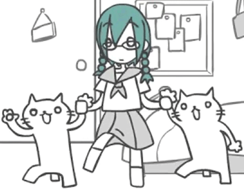 Анимация Vocaloid Hatsune Miku / Вокалоид Хатсунэ Мику и две кошки танцуют, гифка Vocaloid Hatsune Miku / Вокалоид Хатсунэ Мику и две кошки танцуют