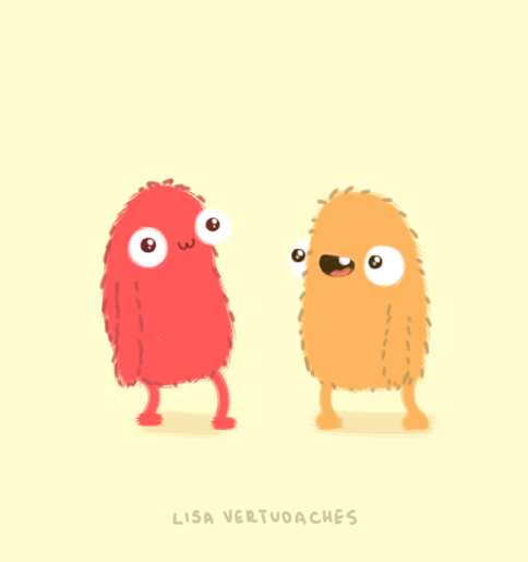 Анимация Два веселых разноцветных цыпленка дают пять (Lisa Vertudaches), гифка Два веселых разноцветных цыпленка дают пять (Lisa Vertudaches)