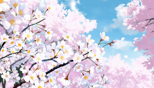 Анимация Слетающие лепестки с весеннего дерева, гифка Слетающие лепестки с весеннего дерева