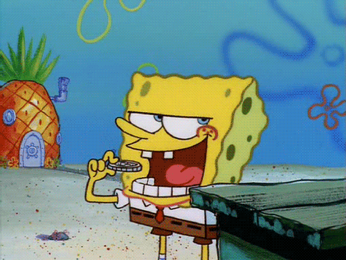 Анимация SpongeBob / Губка Боб из мультсериала SpongeBob SquarePants / Губка Боб Квадратные Штаны гнет зубами монету, гифка SpongeBob / Губка Боб из мультсериала SpongeBob SquarePants / Губка Боб Квадратные Штаны гнет зубами монету
