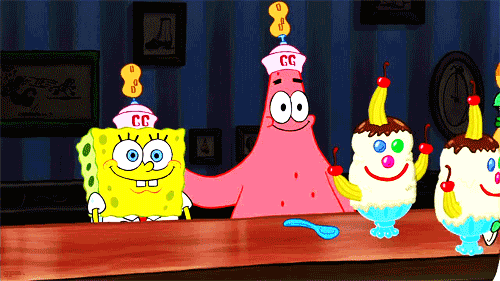 Анимация SpongeBob / Губка Боб и Patrick / Патрик из мультсериала SpongeBob SquarePants / Губка Боб Квадратные Штаны получают мороженое от официанта, гифка SpongeBob / Губка Боб и Patrick / Патрик из мультсериала SpongeBob SquarePants / Губка Боб Квадратные Штаны получают мороженое от официанта