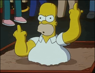 Анимация Homer Simpson / Гомер Симпсон из мультсериала The Simpsons / Симпсоны показывает средние пальцы на руках, гифка Homer Simpson / Гомер Симпсон из мультсериала The Simpsons / Симпсоны показывает средние пальцы на руках