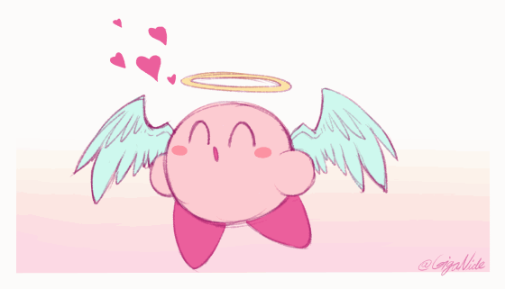 Анимация Kirby / Кирби из игры и аниме Покемон / Pokemon с крылышками и нимбом шлет всем сердечки, by GigaNide, гифка Kirby / Кирби из игры и аниме Покемон / Pokemon с крылышками и нимбом шлет всем сердечки, by GigaNide