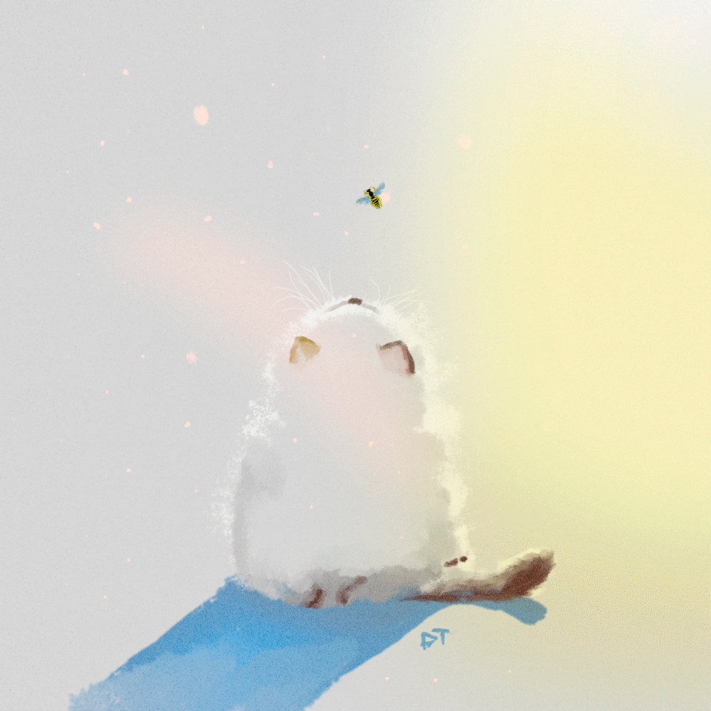 Анимация Котенок сидит неподвижно и следит за летающей осой, by dasha_alliot, гифка Котенок сидит неподвижно и следит за летающей осой, by dasha_alliot