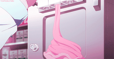 Анимация На пирожное наливается розовый крем, гифка На пирожное наливается розовый крем